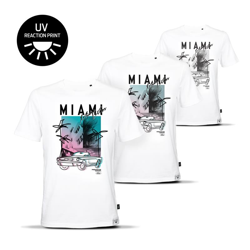 T-shirt Ford Mustang Miami Sunset, blanc