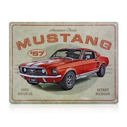 Plaque métal Ford Mustang – GT 1967 vintage rouge