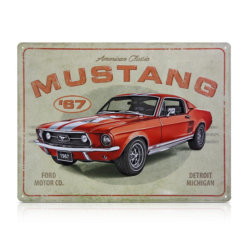 Plaque métal Ford Mustang – GT 1967 vintage rouge